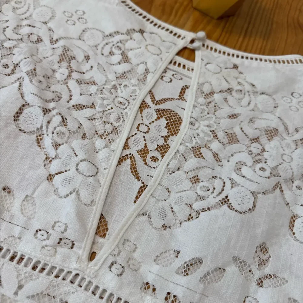 SPELL Clover Lace Blouse Semi Sheer Lattice Trim Crochet Women’s SIZE SMALL - Picture 11 of 12